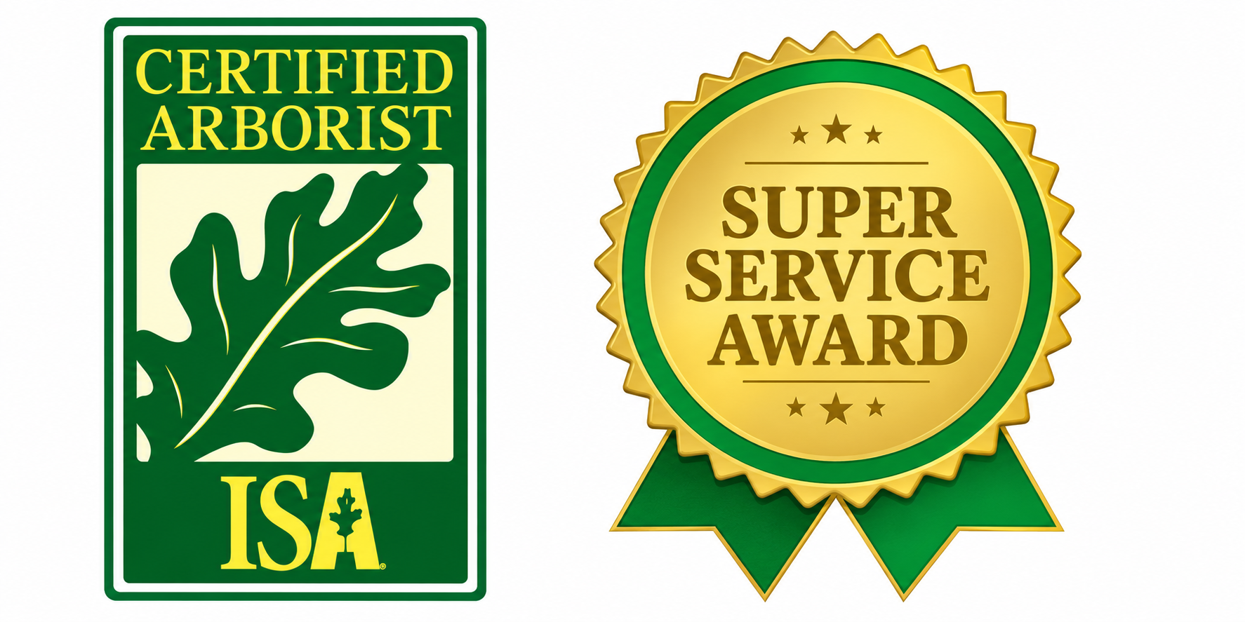 ISA Certified Arborist and Super Service Award badges
