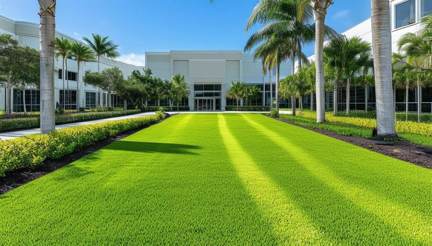 Landscape and lawn area in a South Florida commercial property show grading in lawn 21 ratio