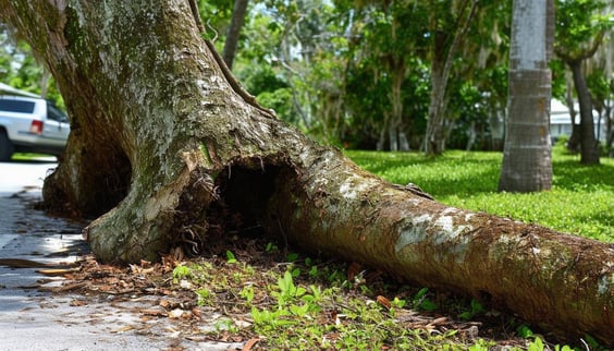 image of a fallen gumbo limbo that is about 30 tall and that shows signs of decay