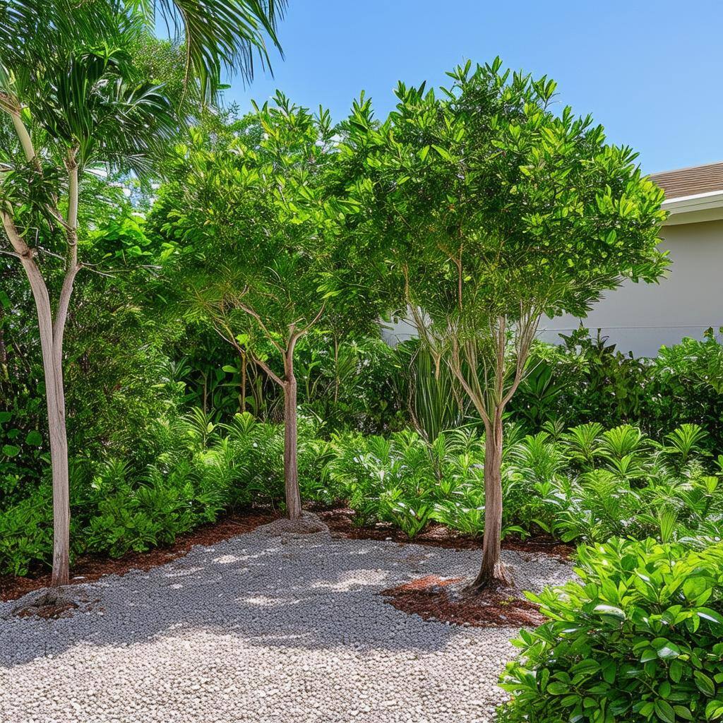 trees with gravel